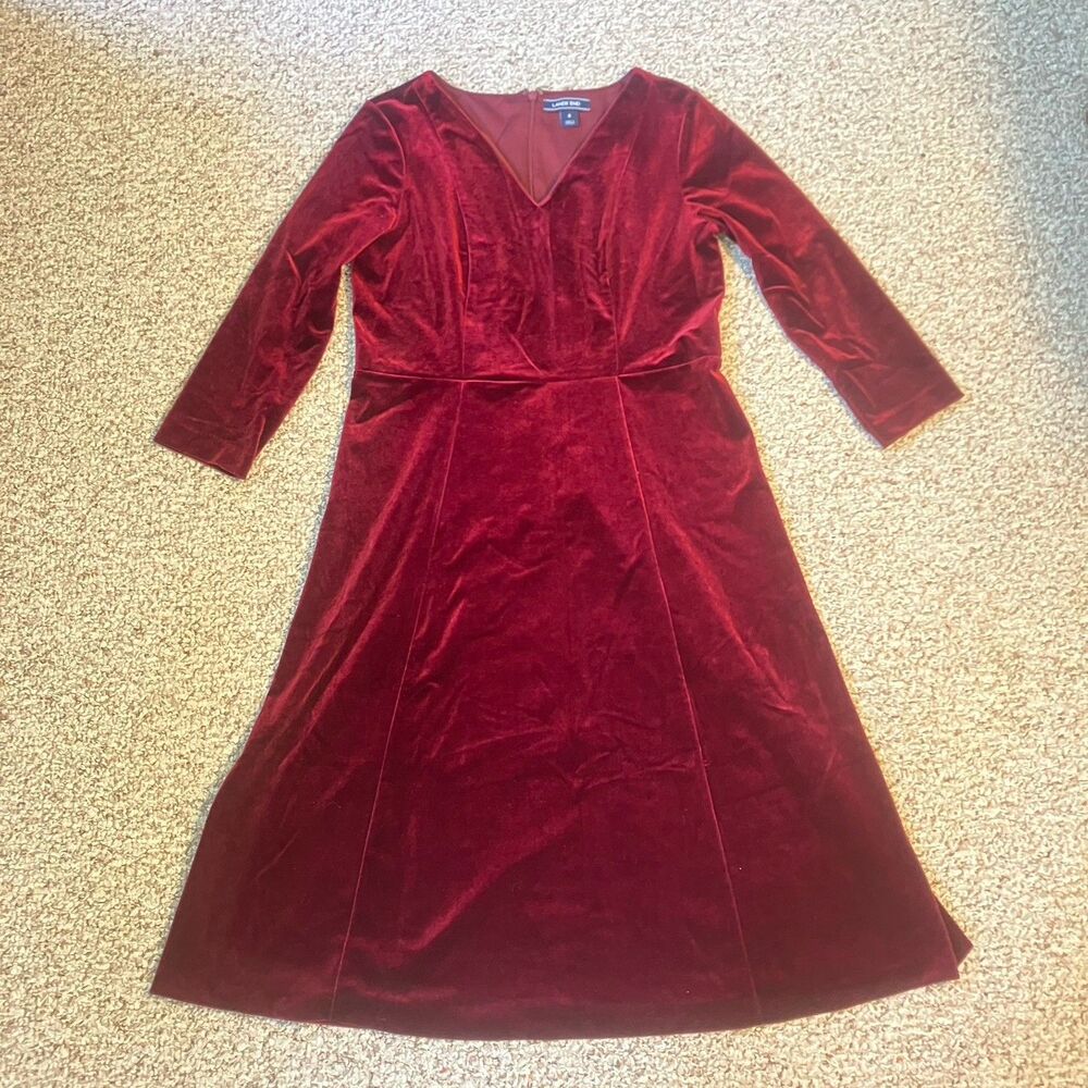 Lands End Womens Red Velvet Dress Size 6 Holiday Christmas Winter Minimalist